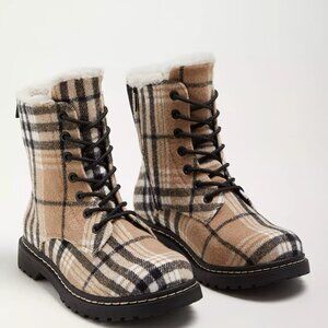 Torrid Fleece Flannel Plaid Stevie Lace-Up Combat Boots